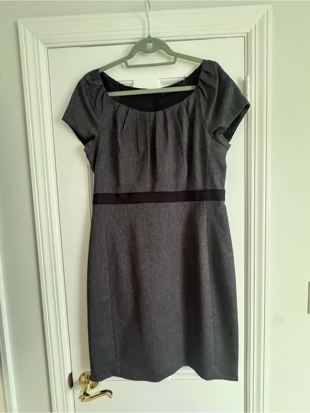 Tahari Gray Sheath Dress with Black Waist Band